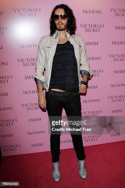 Russell Brand arrives to Victoria's Secret celebrates the 15th Anniversary of the Swim catalogue party held at Trousdale on March 25, 2010 in West...