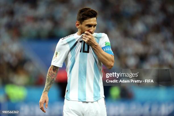 Lionel Messi of Argentina looks dejected after the 2018 FIFA World Cup Russia group D match between Argentina and Croatia at Nizhny Novgorod Stadium...