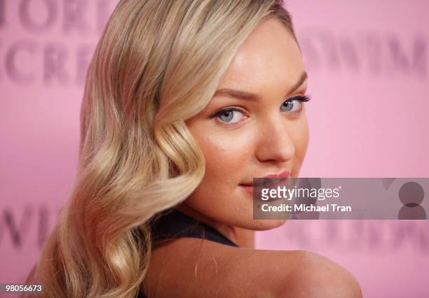 Candice Swanepoel arrives to Victoria's Secret celebrates the 15th Anniversary of the Swim catalogue party held at Trousdale on March 25, 2010 in...
