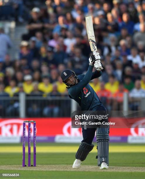 Jos Buttler of England bats during the 4th Royal London One Day International between England and Australia at Emirates Durham ICG on June 21, 2018...