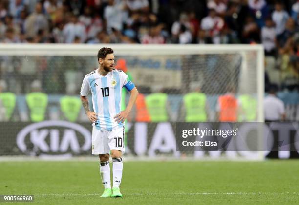 Lionel Messi of Argentina looks dejected after the 2018 FIFA World Cup Russia group D match between Argentina and Croatia at Nizhny Novgorod Stadium...