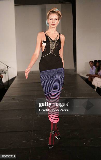 Model walks the runway at the Krelwear/Sebastian Visionary Artist Lolene at Rock Media Fashion Week Miami Beach at Eden Roc Renaissance Miami Beach...