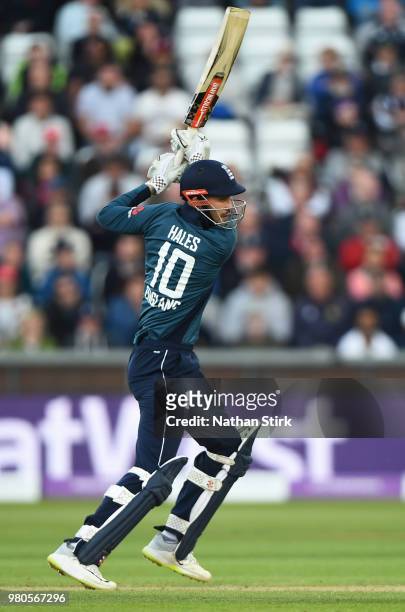 Alex Hales of England batting during the 4th Royal London ODI match between England and Australia at Emirates Durham ICG on June 21, 2018 in...