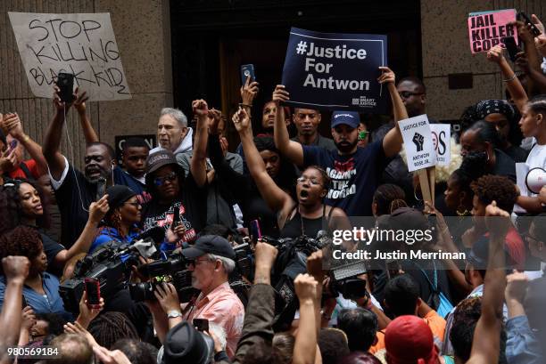 More than 200 people gathered for a rally to protest the fatal shooting of an unarmed black teen at the Allegheny County Courthouse on June 21, 2018...