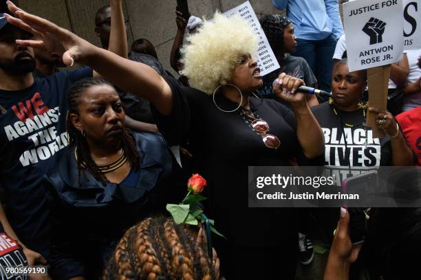 More than 200 people gathered for a rally to protest the fatal shooting of an unarmed black teen at the Allegheny County Courthouse on June 21, 2018...