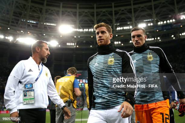 Cristian Ansaldi of Argentina leaves the pitch during the 2018 FIFA World Cup Russia group D match between Argentina and Croatia at Nizhny Novgorod...