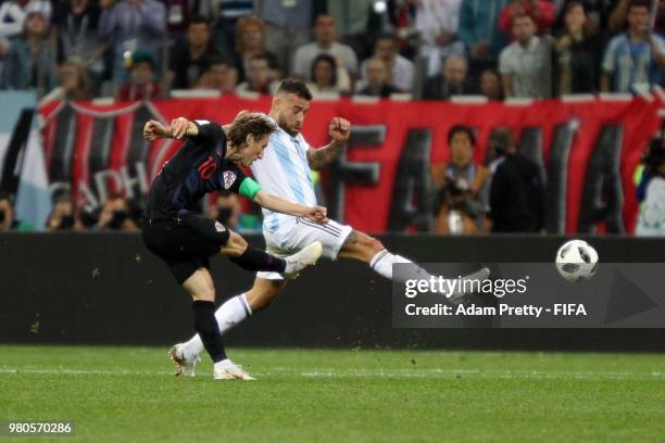 Luka Modric of Croatia scores his team's second goal during the 2018 FIFA World Cup Russia group D match between Argentina and Croatia at Nizhny...