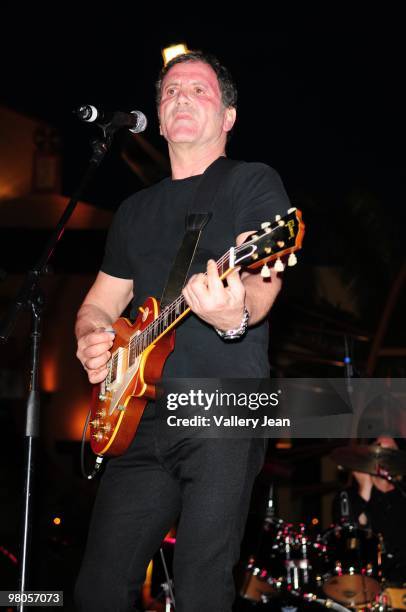 Actor/musician Frank Stallone preforms at the Grand Opening of Martorano's restaurant at Seminole Hard Rock Hotel on March 25, 2010 in Hollywood,...