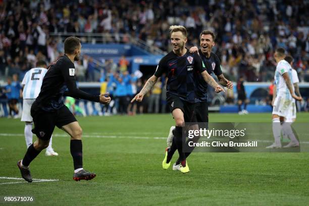 Ivan Rakitic of Croatia celebrates after scoring his team's third goal during the 2018 FIFA World Cup Russia group D match between Argentina and...