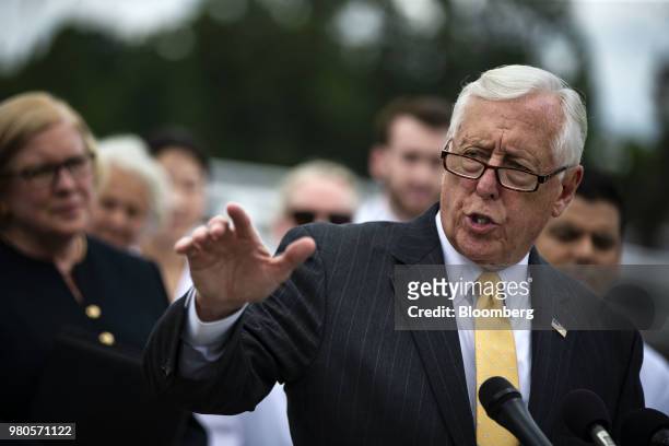House Minority Whip Steny Hoyer, a Democrat from Maryland, speaks during a news conference on the long-term effects of separating children from their...