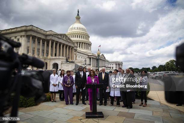 House Minority Leader Nancy Pelosi, a Democrat from California, speaks during a news conference on the long-term effects of separating children from...
