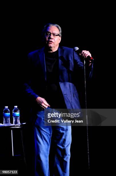 Comedian Lewis Black performs at Hard Rock Live! in the Seminole Hard Rock Hotel & Casino on March 25, 2010 in Hollywood, Florida.