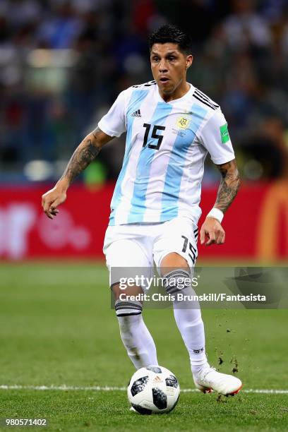 Enzo Perez of Argentina in action during the 2018 FIFA World Cup Russia group D match between Argentina and Croatia at Nizhny Novgorod Stadium on...