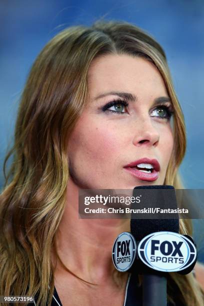 Jenny Taft of Fox Sports is seen pitchside before the 2018 FIFA World Cup Russia group D match between Argentina and Croatia at Nizhny Novgorod...