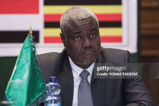 African Union Commission Chairman Moussa Faki attends the 32nd Extraordinary Summit of Intergovernmental Authority on Development in Addis Ababa on...