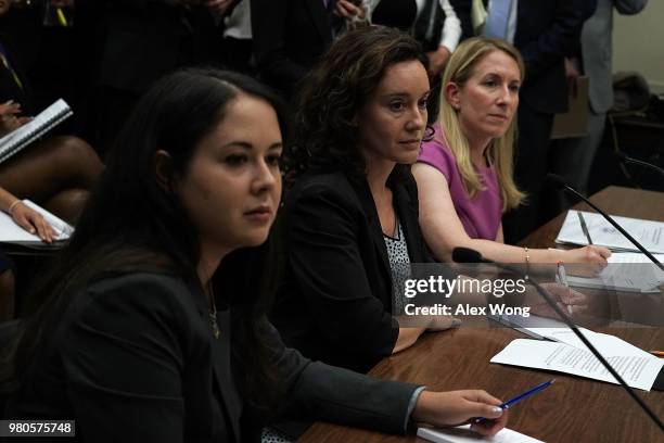 Eleni Bakst of Human Rights First, Jennifer Podkul of Kids in Need of Defense , and Danielle Dooley of American Academy of Pediatrics, testify during...