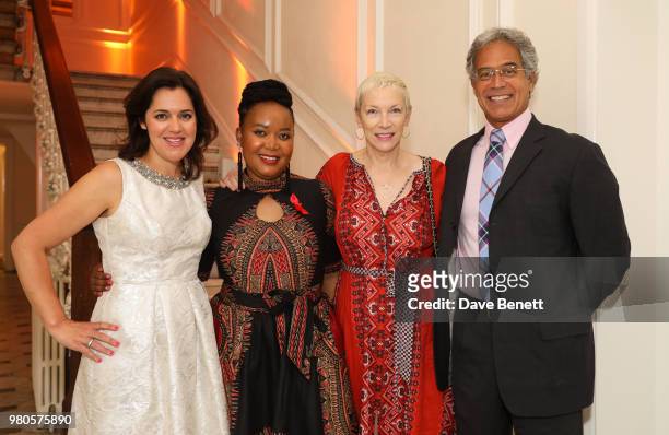 Emma France, Liako Serobanyane, Annie Lennox and Dr. Mitch Besser attend the mothers2mothers Midsummer Soiree at One Belgravia on June 21, 2018 in...