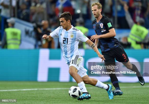 Paulo Dybala of Argentina in action during the 2018 FIFA World Cup Russia group D match between Argentina and Croatia at Nizhny Novgorod Stadium on...