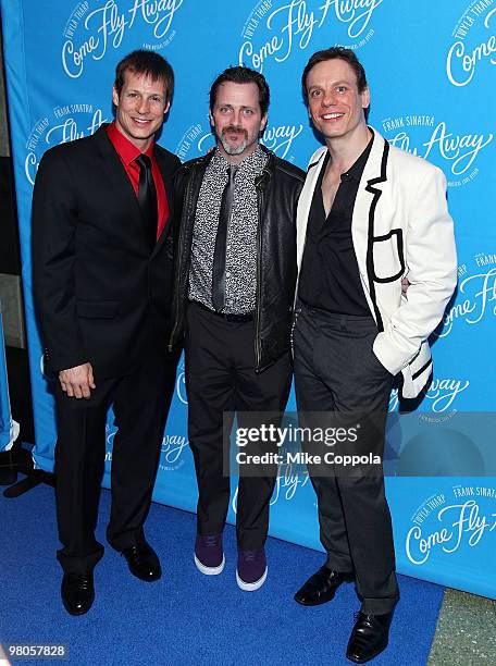 Actors John Selya, Alexander Brady, and Keith Roberts attend the Broadway opening of "Come Fly Away" at the Marriot Marquis on March 25, 2010 in New...