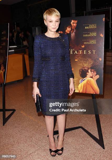 Actress Carey Mulligan arrives at the Los Angeles premiere of "The Greatest" at Linwood Dunn Theater at the Pickford Center for Motion Study on March...