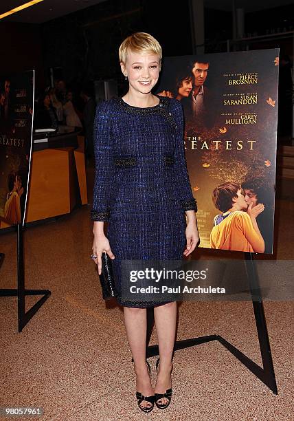 Actress Carey Mulligan arrives at the Los Angeles premiere of "The Greatest" at Linwood Dunn Theater at the Pickford Center for Motion Study on March...