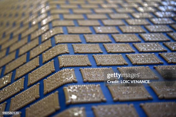 Picture shows the production line of the "Petit Beurre" biscuits at the French biscuit manufacturer LU in La Haye-Fouassiere, near Nantes, western...