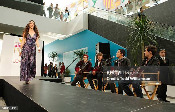 Big Time Rush members Kendall Schmidt, James Maslow, Carlos Pena and Logan Henderson judge dresses at the launch of Prom Season 2010 at JCPenney on...