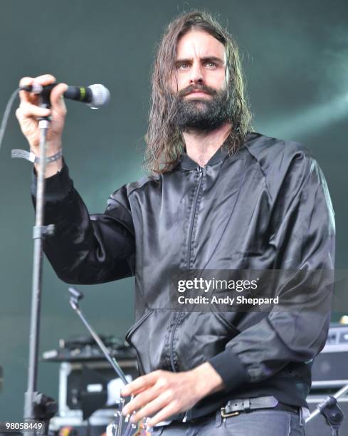 Andrew Wyatt of Miike Snow performs at Stubb's Ampitheatre during day three of SXSW 2010 Music Festival on March 19, 2010 in Austin, Texas.