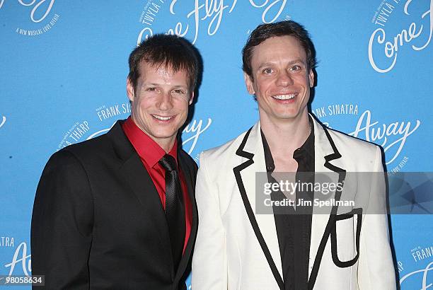 Actors John Selya and Keith Roberts attend the Broadway opening of "Come Fly Away" after party at the Roseland Ballroom on March 25, 2010 in New York...