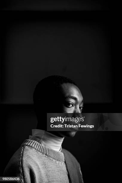 Model poses backstage prior the OAMC Menswear Spring Summer 2019 show as part of Paris Fashion Week on June 20, 2018 in Paris, France.