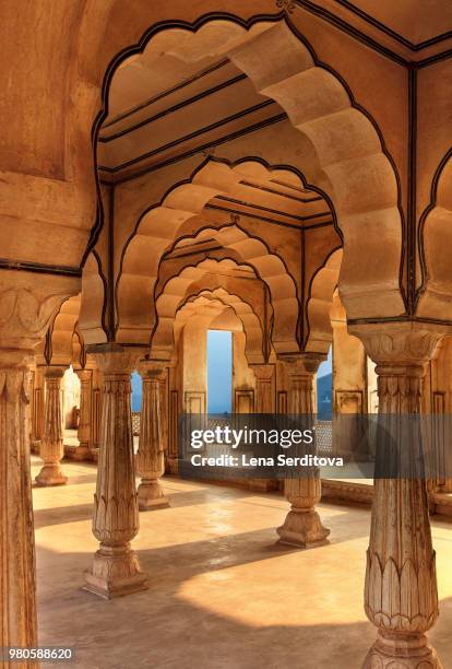 columned hall of amber fort, jaipur, india - fort hall stock pictures, royalty-free photos & images