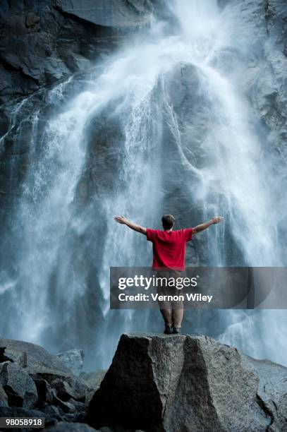 man watching a waterfall - vernon wiley stock pictures, royalty-free photos & images