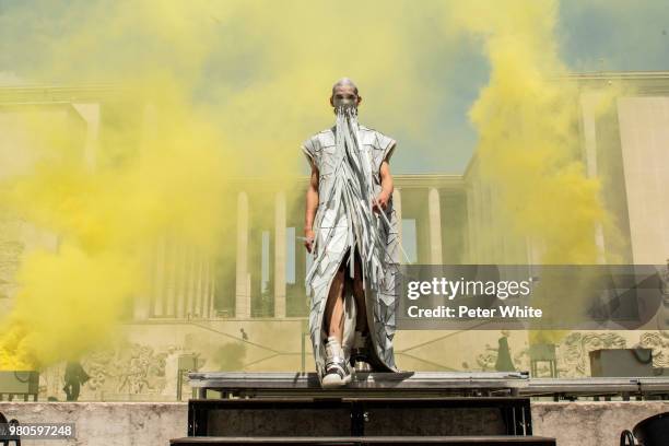 Model walks the runway during the Rick Owens Menswear Spring/Summer 2019 show as part of Paris Fashion Week on June 21, 2018 in Paris, France.