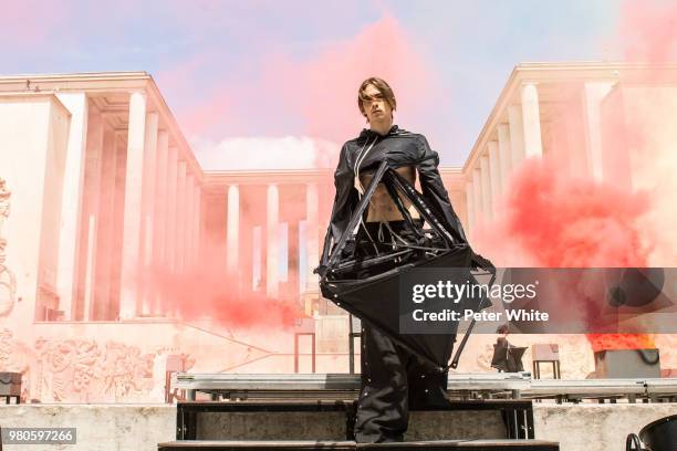 Model walks the runway during the Rick Owens Menswear Spring/Summer 2019 show as part of Paris Fashion Week on June 21, 2018 in Paris, France.