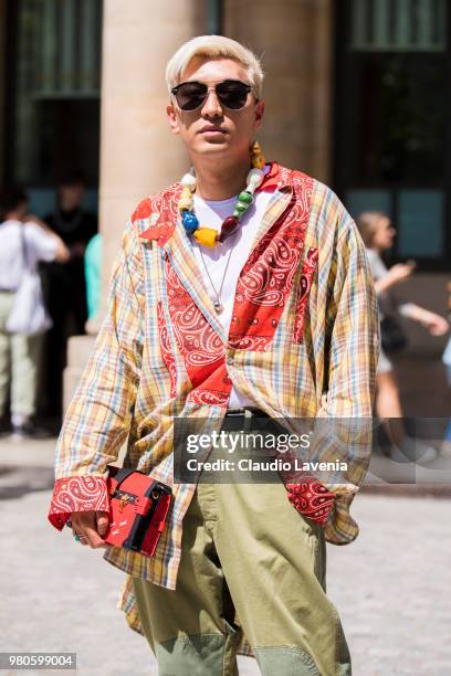 Bryan Boy, is seen in the streets of Paris after the Louis Vuitton show, during Paris Men's Fashion Week Spring/Summer 2019 on June 21, 2018 in...