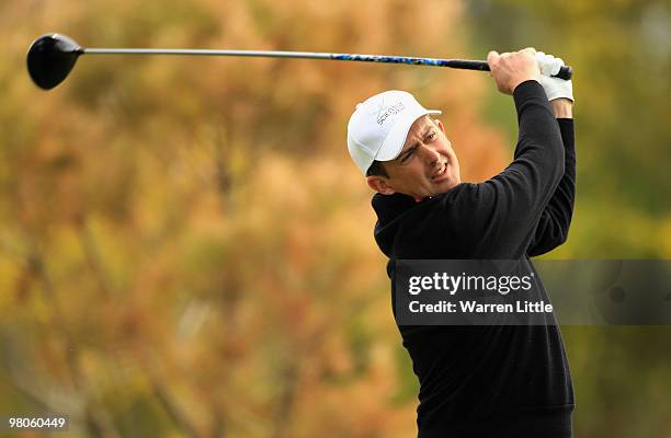 Peter Lawrie of Ireland tees off on the 18th hole during the second round of the Open de Andalucia 2010 at Parador de Malaga Golf on March 26, 2010...