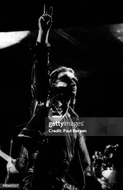 Bono of U2 performs on stage on the Zooropa Tour at Kuip on May 10th 1993 in Rotterdam, Netherlands.