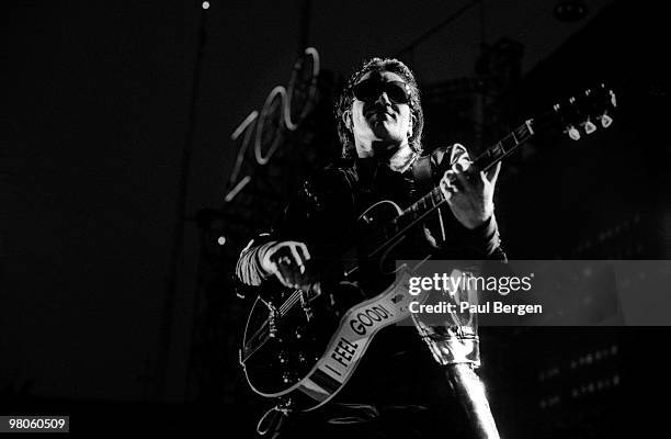 Bono of U2 performs on stage on the Zooropa Tour at Kuip on May 10th 1993 in Rotterdam, Netherlands.