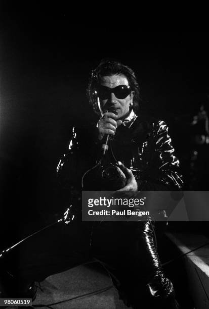 Bono of U2 performs on stage on the Zooropa Tour at Kuip on May 10th 1993 in Rotterdam, Netherlands.