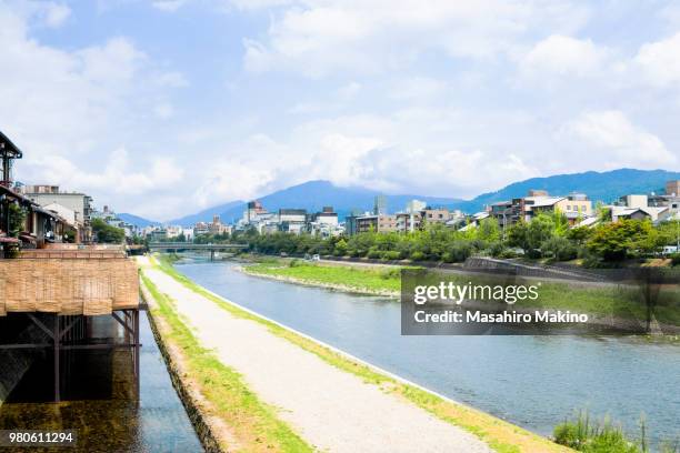 summer view of kamo river, kyoto city - kamo river stock pictures, royalty-free photos & images