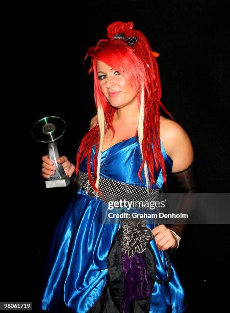 Musician Dallas Frasca poses with the award for Blues and Roots at the 2010 Musicoz Awards at Sydney Town Hall on March 26, 2010 in Sydney, Australia.