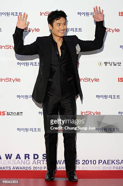 Actor Lee Byung-Hun arrives for the 46th PaekSang Art Awards at Haeoreum Theater on March 26, 2010 in Seoul, South Korea.