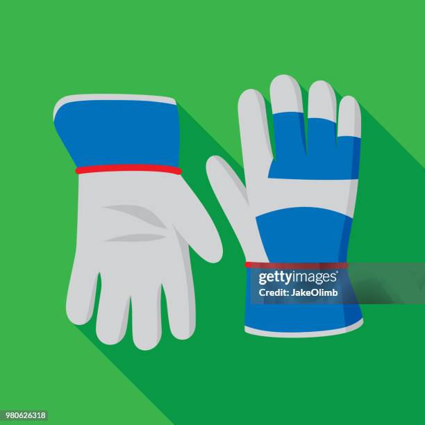 stockillustraties, clipart, cartoons en iconen met tuinieren handschoenen pictogram plat - glove