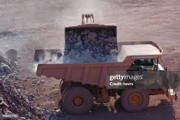 open-pit mine with earth mover and dump truck - open pit mine bildbanksfoton och bilder