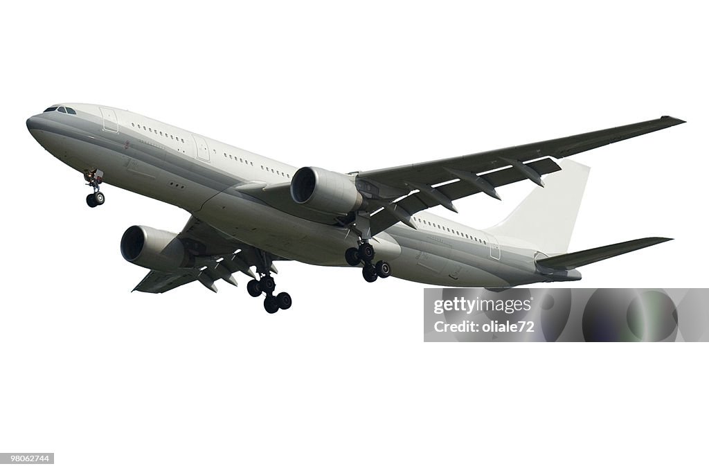 飛ぶ飛行機で分離白、サイドの眺め