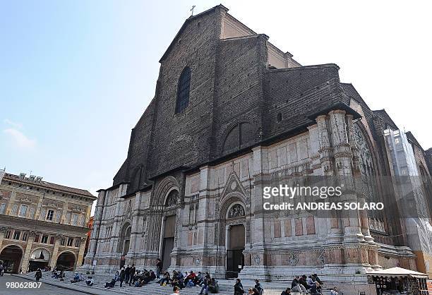 View of the The church of S. Petronius, at Piazza Maggiore in Bologna on March 25, 2010. AFP PHOTO / ANDREAS SOLARO