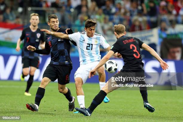 Paulo Dybala of Argentina in action during the 2018 FIFA World Cup Russia group D match between Argentina and Croatia at Nizhny Novgorod Stadium on...