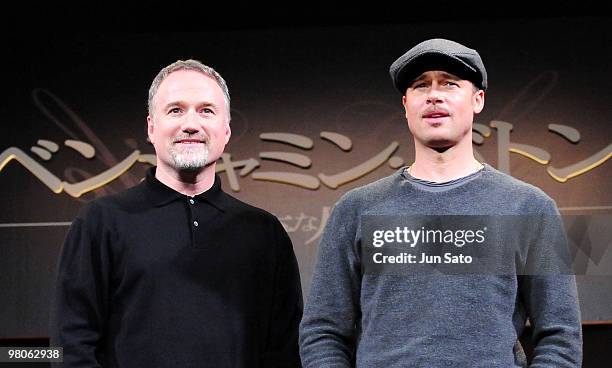 Actor Brad Pitt and director David Fincher attend the "The Curious Case of Benjamin Button" press conference at Grand Hyatt Tokyo on January 28, 2009...