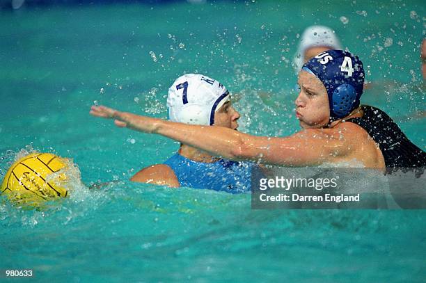 Naomi Castle of Australia and Olga Lechshuk of Kazakhstan in action during the Women's Water Polo match played between Australia and Kazakhstan held...