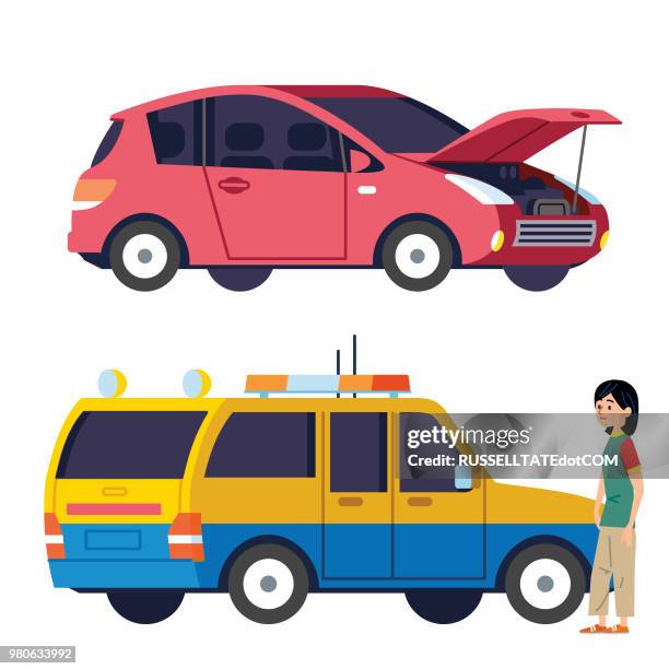 broken down auto and rescue service - hair color saloon stock illustrations